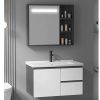 Meuble-lavabo de salle de bain flottant mural, de luxe, moderne , blanc mat avec placard et miroir